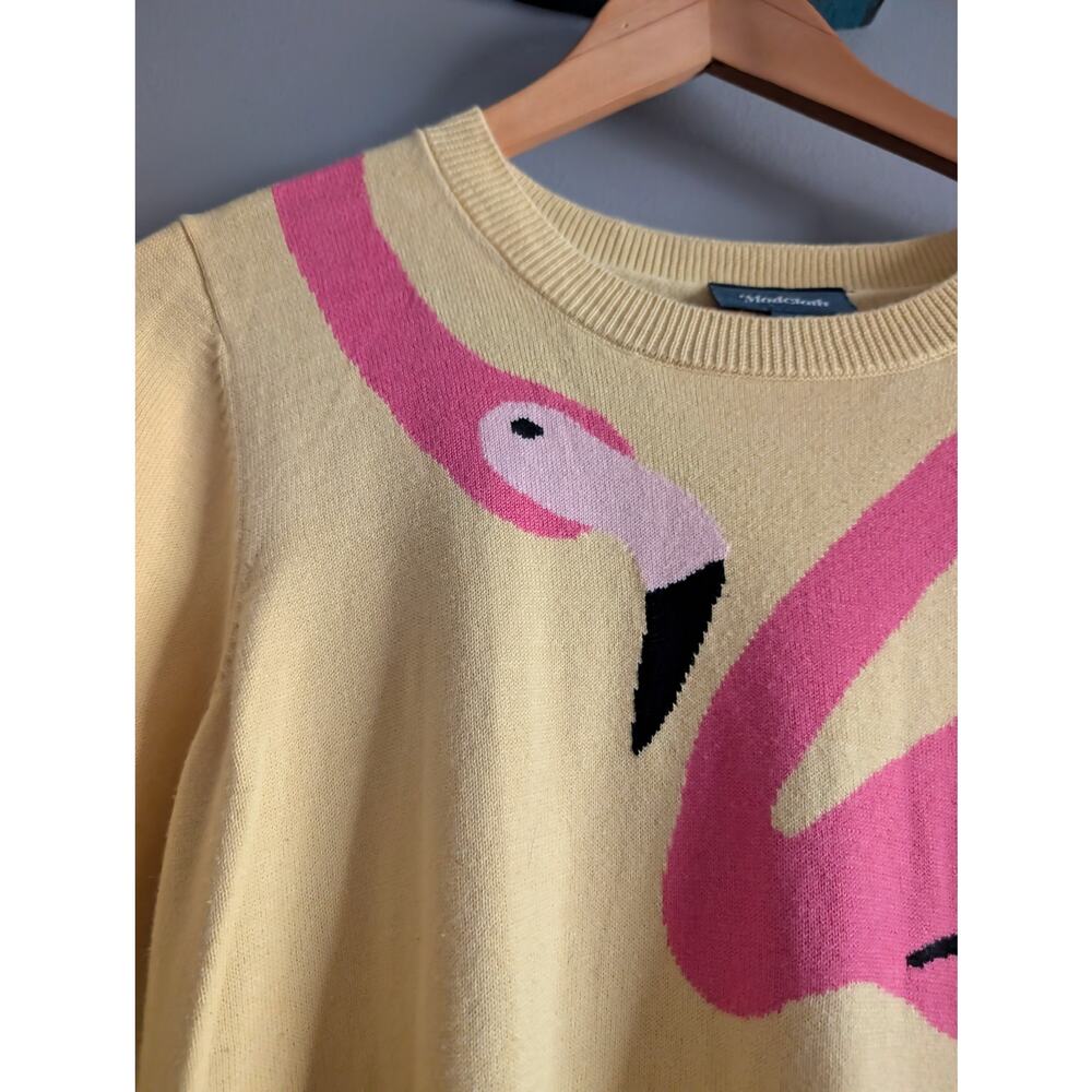 ModCloth Yellow Flamingo Knit Sweater XL Retro Whimsical Intarsia 3/4 Sleeve - Picture 5 of 15
